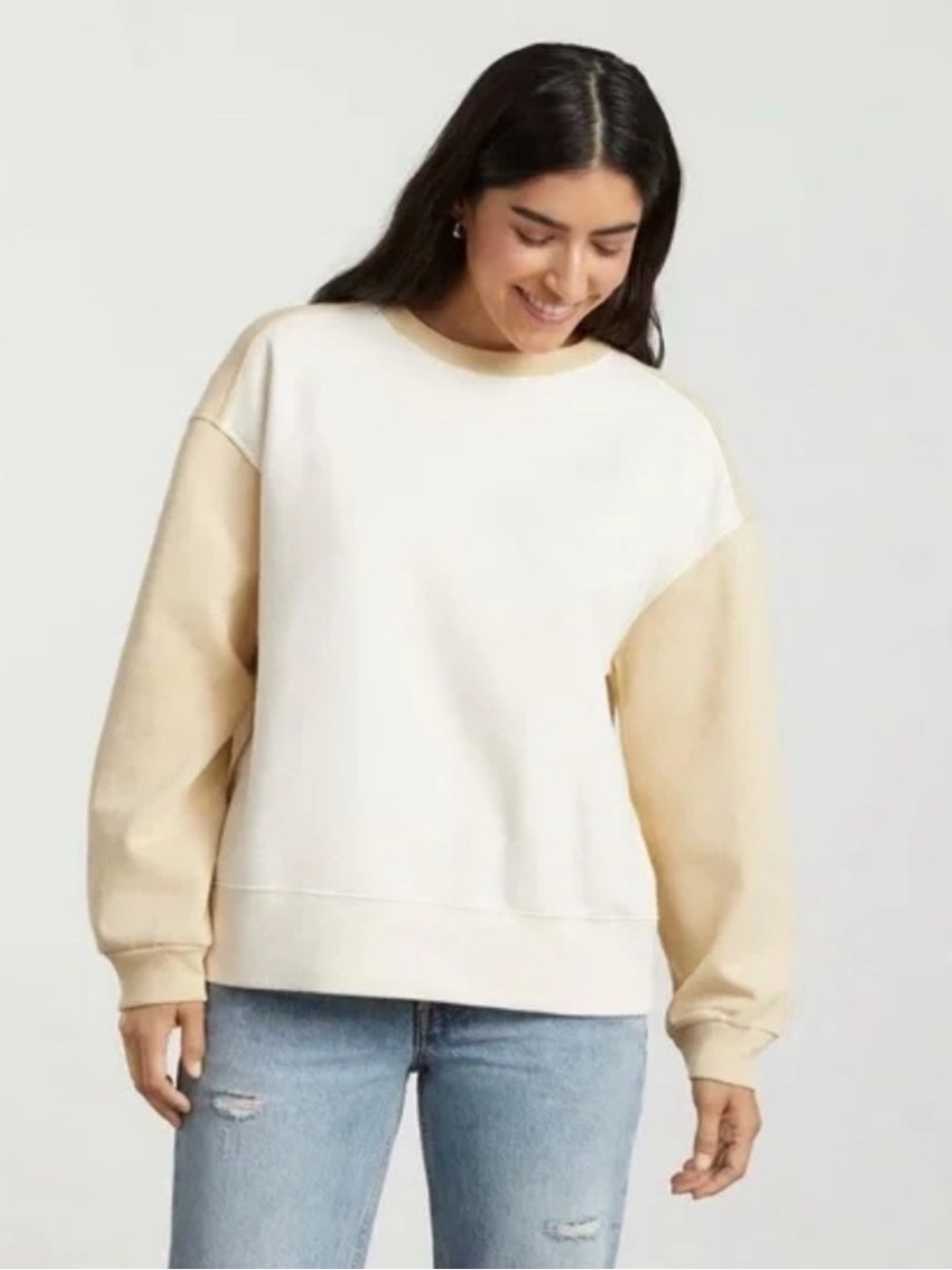 Everlane 100% Organic Cotton Neutral White & Cream Crew Sweatshirt